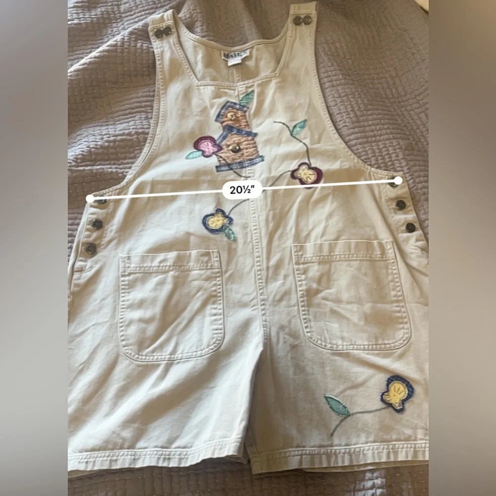 Vintage Haiks XL Patchwork Embroidered Bird House Floral Beige Overalls. - Picture 11 of 12
